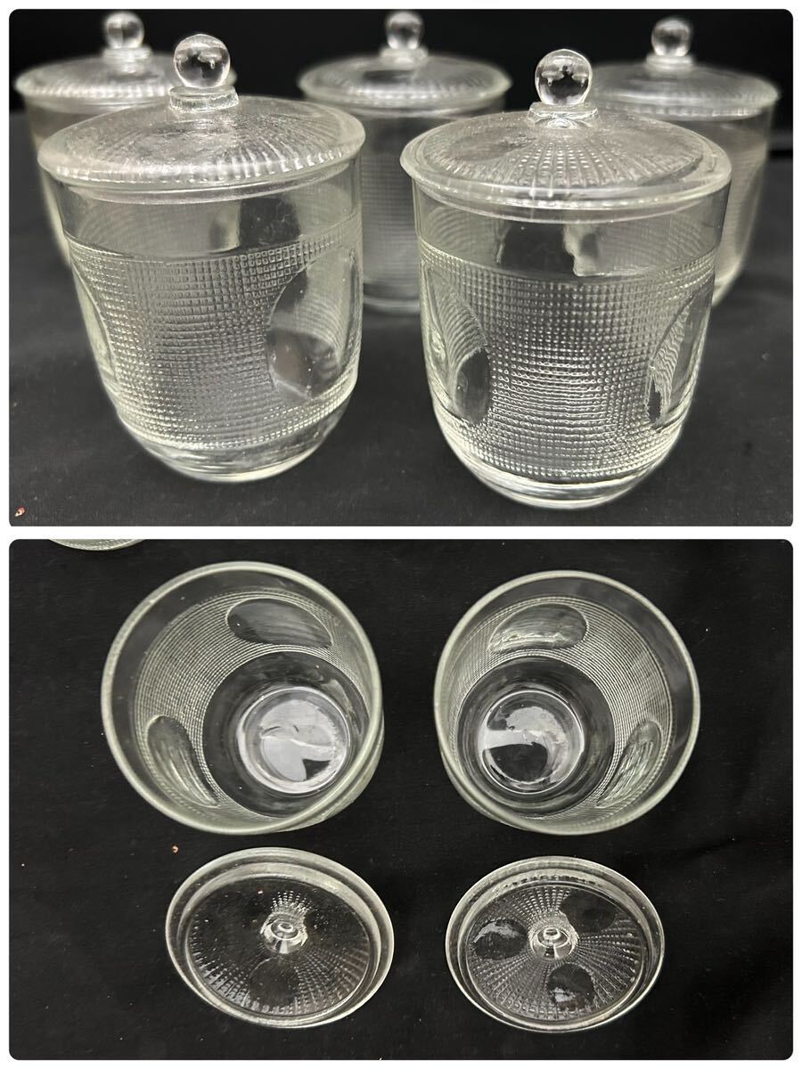 プレスガラス 蓋付湯呑み5客 昭和レトロ アンティーク ガラスコップ の画像8