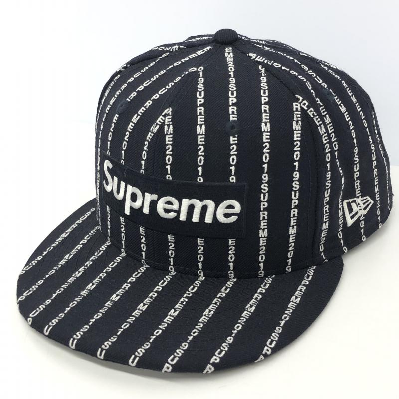 【中古】Supreme 19SS Text Stripe Box Logo New Era Cap 7 5/8　ネイビー シュプリーム ニューエラ キャップ　ボックスロゴ[240066140062]_画像3