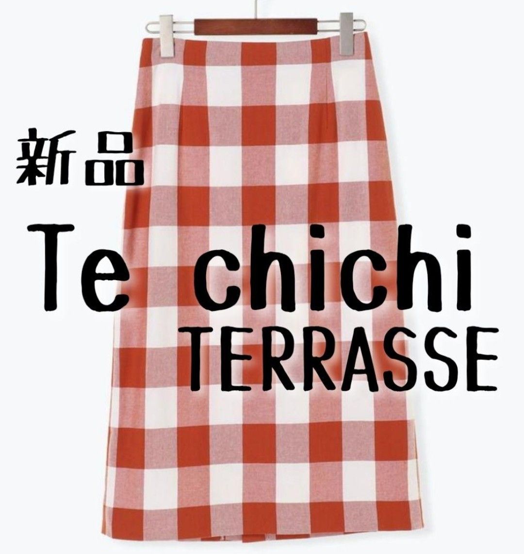 新品 Te chichi TERRASSE テチチテラス ギンガムチェック タイトスカート オレンジ