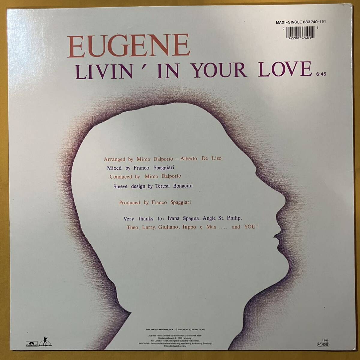 独盤 12インチ マキシシングル盤 ユージーン Eugene / Livin' In Your Love 883740-1 45RPM Italo Disco レコード アナログ盤 Maxi-Singleの画像3