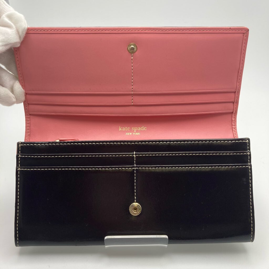 1円～ A-3 60 kate spade ケイトスペード 長財布 ロングウォレット フラップ ダークブラウン ピンクの画像5