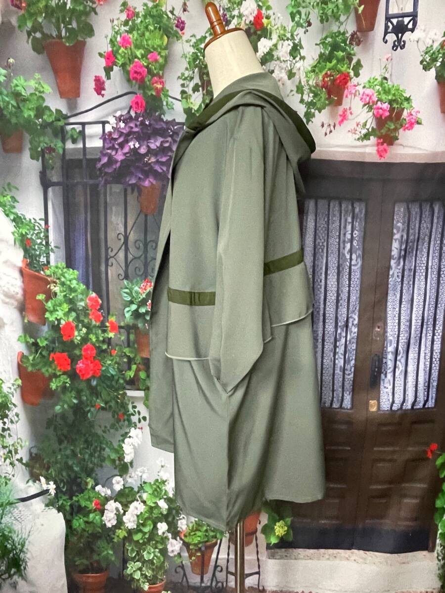 ★新品 フード付き パイピング ポリスパン羽織ジャケットコート M~L（KH)の画像5