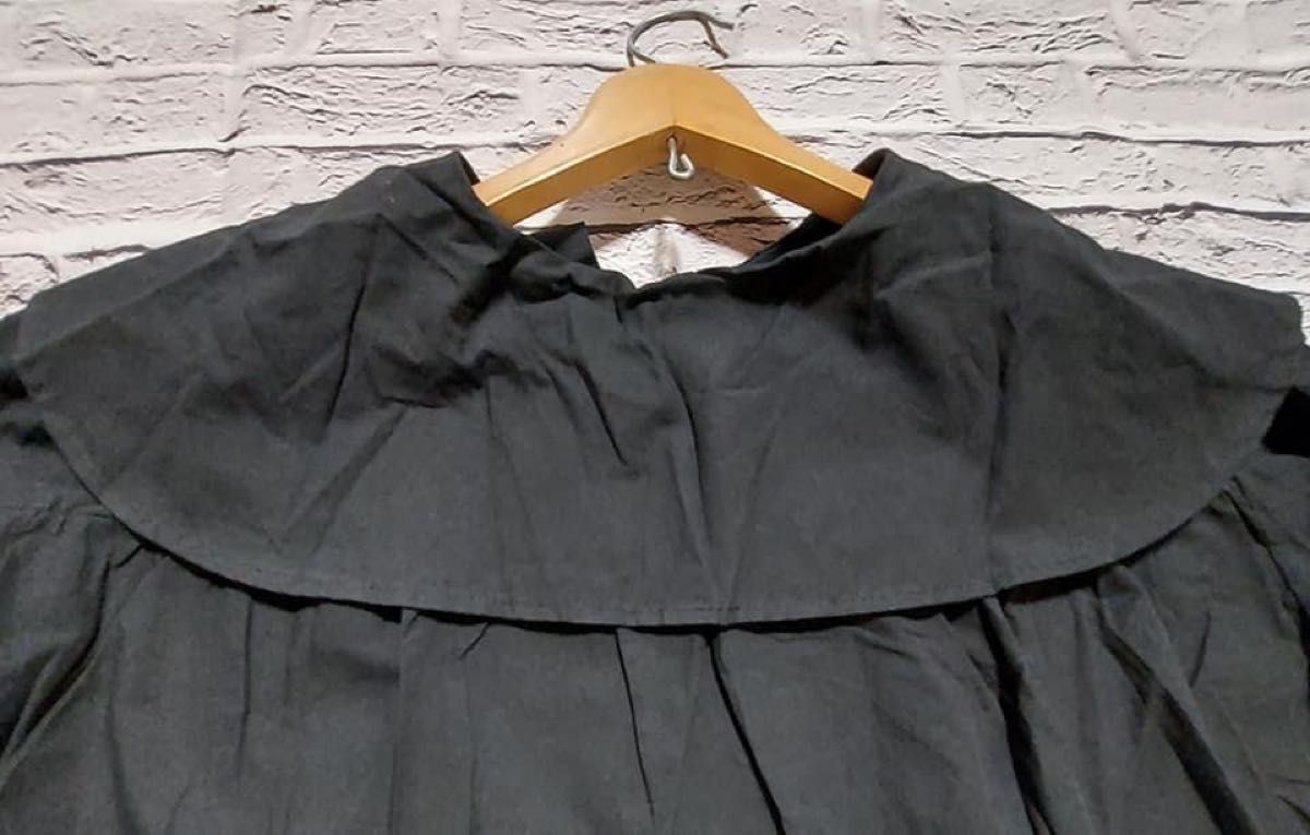 新品　ビッグ襟ブラウス　レディース　セーラーカラー　Mサイズ ブラウス 黒 ブラック 長袖