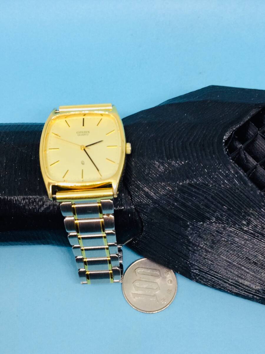 (F24)CITIZEN(*'▽')シチズン・クォーツ・スクエア（電池交換済み）GPゴールド・メンズ腕時計USED（送料全国一律185円）素敵な時計です。_スクエア型のシックな時計です。