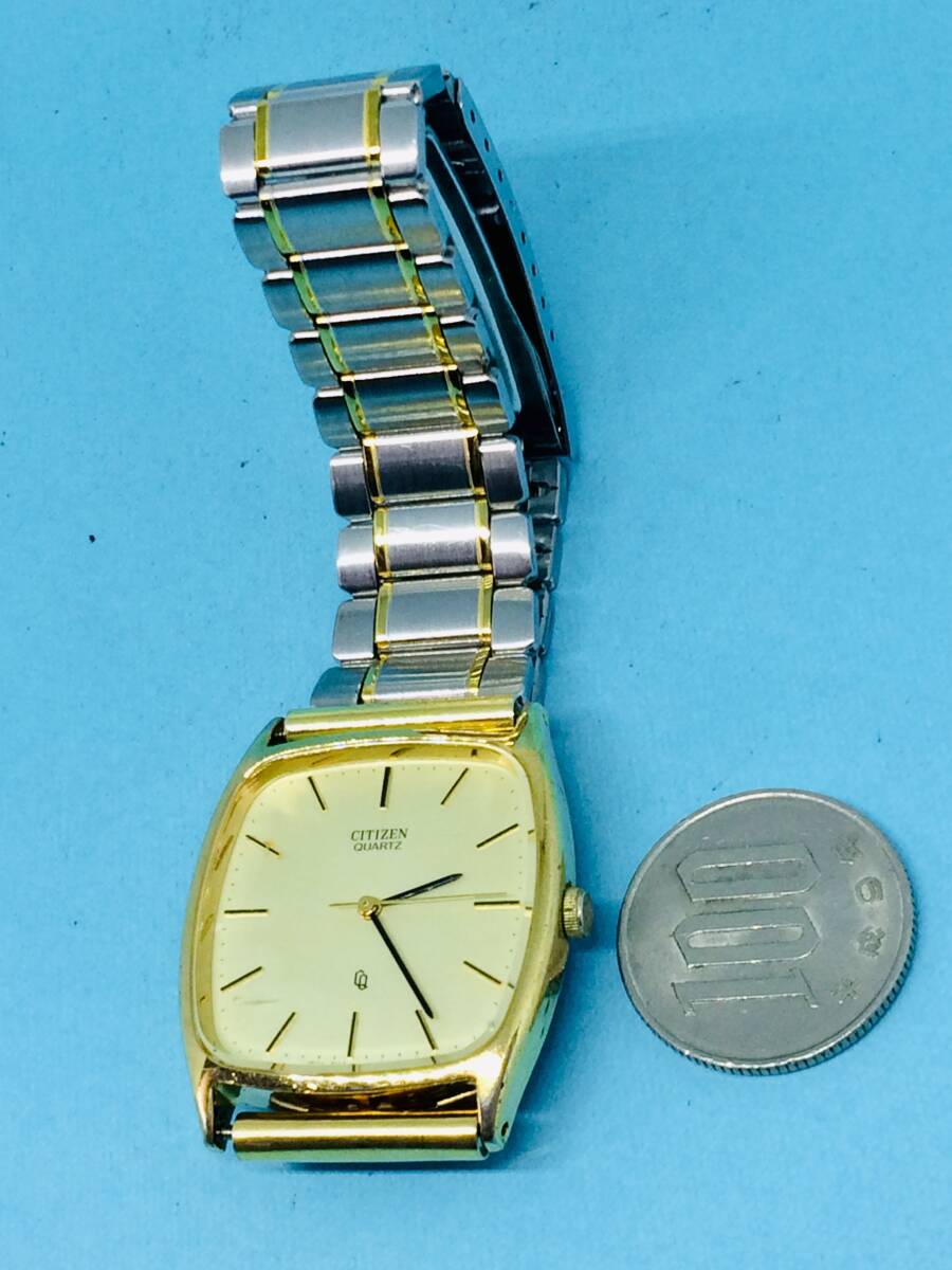 (F24)CITIZEN(*'▽')シチズン・クォーツ・スクエア（電池交換済み）GPゴールド・メンズ腕時計USED（送料全国一律185円）素敵な時計です。_シチズンクォーツお楽しみ下さい。