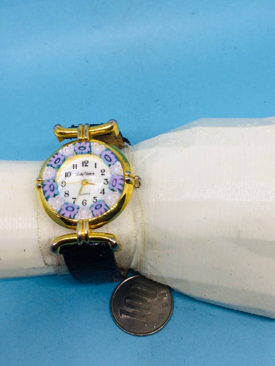 (F44)ベネチアンガラス(*'▽')Lady・Watch（電池交換済み）ゴールド・レデイス腕時計USED（送料全国一律185円）素敵な時計です。_人気のベネチアンガラスを施した時計です。