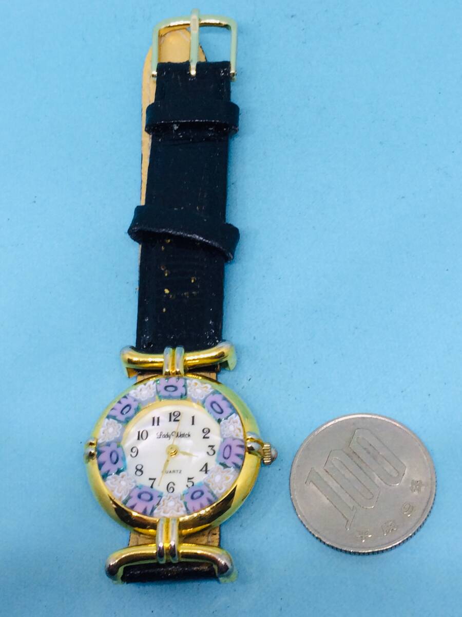 (F44)ベネチアンガラス(*'▽')Lady・Watch（電池交換済み）ゴールド・レデイス腕時計USED（送料全国一律185円）素敵な時計です。_ベネチアンガラスウォッチお楽しみ下さい。