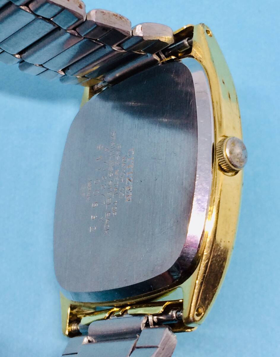 (F24)CITIZEN(*'▽')シチズン・クォーツ・スクエア（電池交換済み）GPゴールド・メンズ腕時計USED（送料全国一律185円）素敵な時計です。_電池交換・クリーニング済み