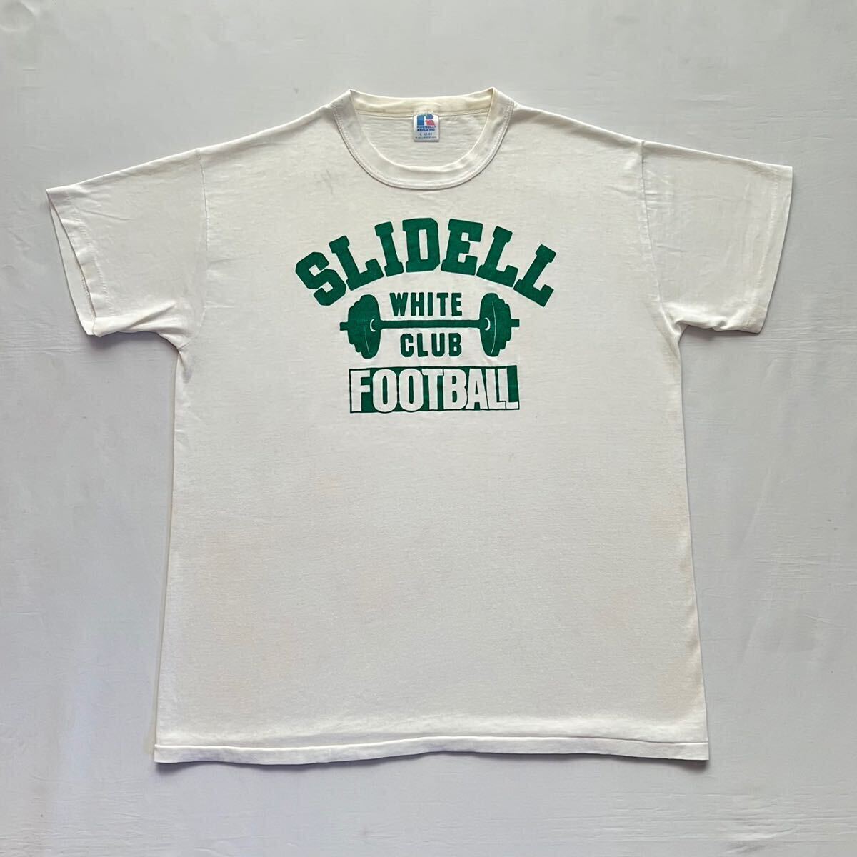 美品 レアカラー ホワイト×グリーン 好配色 80's Russell Athletic ラッセルアスレチック VINTAGE ビンテージTシャツ アメリカ製 Lサイズ _画像2