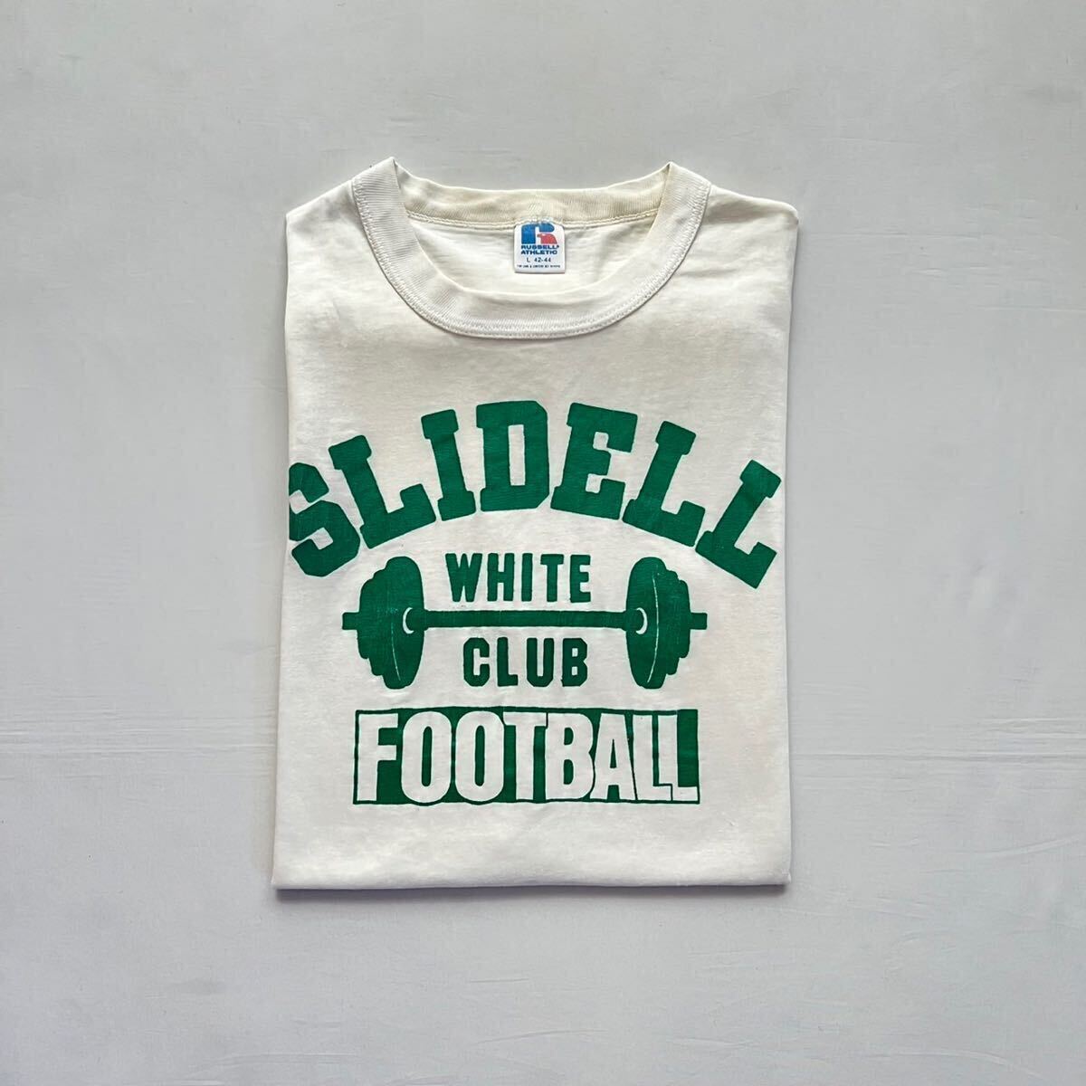 美品 レアカラー ホワイト×グリーン 好配色 80's Russell Athletic ラッセルアスレチック VINTAGE ビンテージTシャツ アメリカ製 Lサイズ _画像4