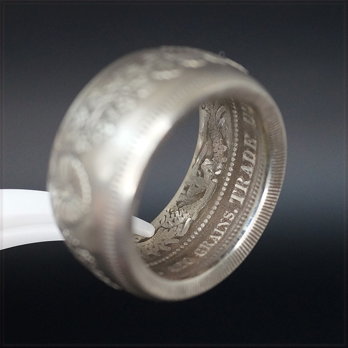 [RING] большой Япония Meiji 7 год 420 GRAINS TRADE DOLLAR 900 FINE America tray dodala- серебряная монета серебряная монета монета дизайн 13mm кольцо 30 номер 