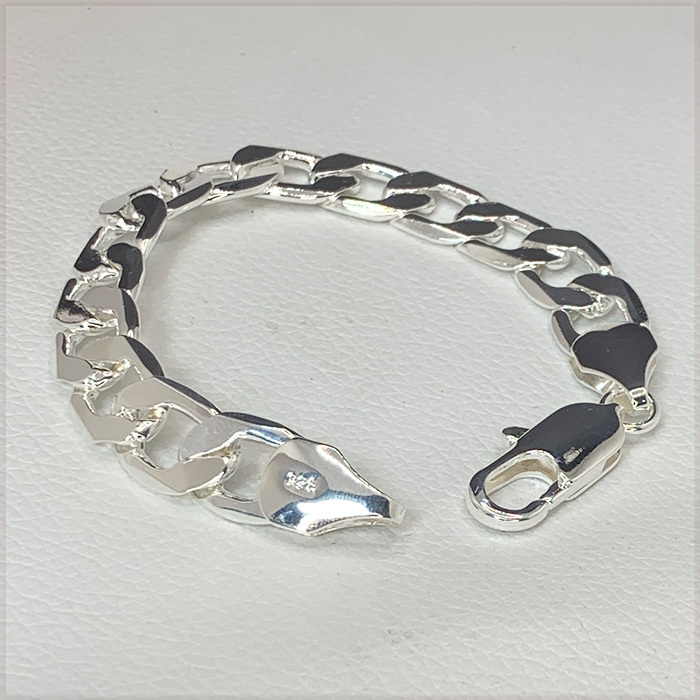 [BRACELET] 925 Sterling Silver Plated 6面カット オーバル 喜平 チェーン シルバー ブレスレット 12x200mm (24.5g)_画像2