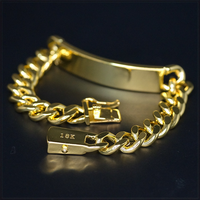 [BRACELET] 18K GOLD PLATED SQUARE LOCK スクエア ロック メタルプレート 2面喜平チェーン ゴールド ブレスレット 10x200mm (34.5g)_画像6