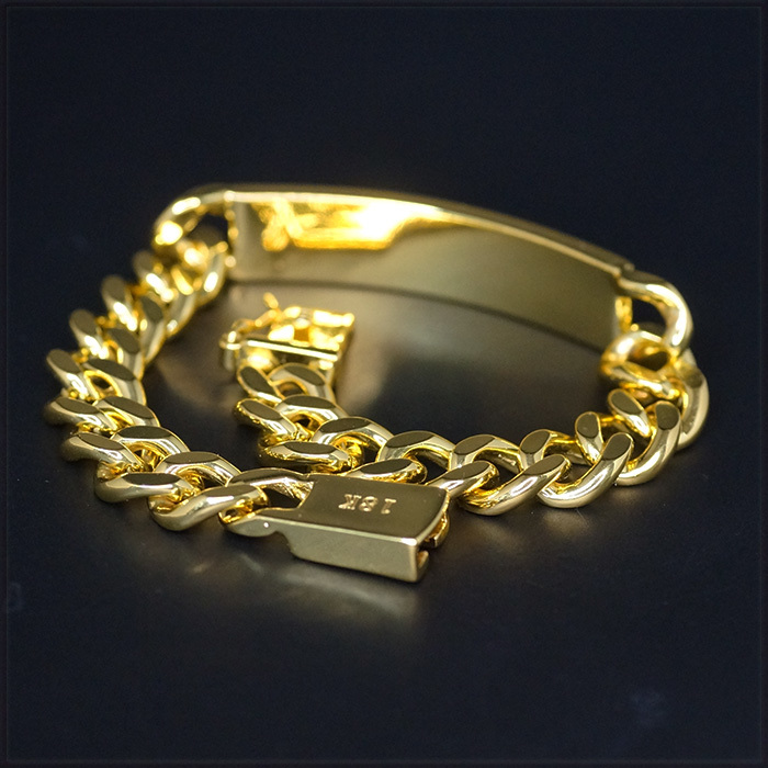 [BRACELET] 18K GOLD PLATED SQUARE LOCK スクエア ロック メタルプレート 2面喜平チェーン ゴールド ブレスレット 10x200mm (34.5g)_画像7