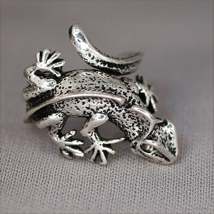 [RING] Vintage Silver Plated Lizard リアル リザード 指に巻き付く トカゲ デザイン ヴィンテージシルバー フリーサイズ オープン リング_画像3