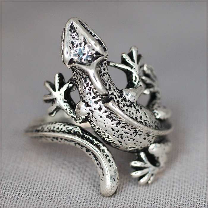 [RING] Vintage Silver Plated Lizard リアル リザード 指に巻き付く トカゲ デザイン ヴィンテージシルバー フリーサイズ オープン リング_画像1