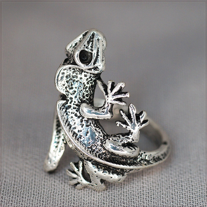 [RING] Vintage Silver Plated Lizard リアル リザード 指に巻き付く トカゲ デザイン ヴィンテージシルバー フリーサイズ オープン リング_画像7