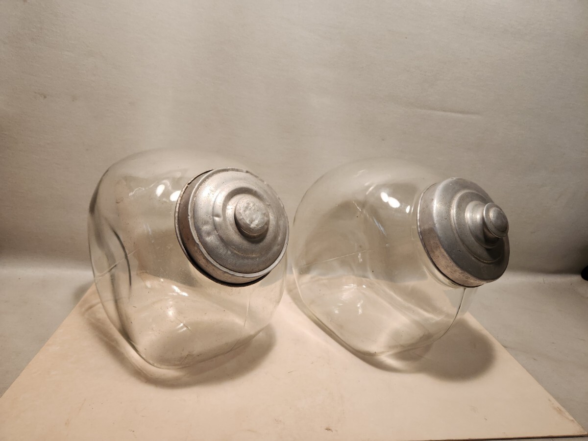 昭和レトロ 猫瓶 2個セット保存瓶 ガラス瓶 駄菓子屋菓子瓶 アンティーク インテリア 当時物 古道具 ガラスの画像1