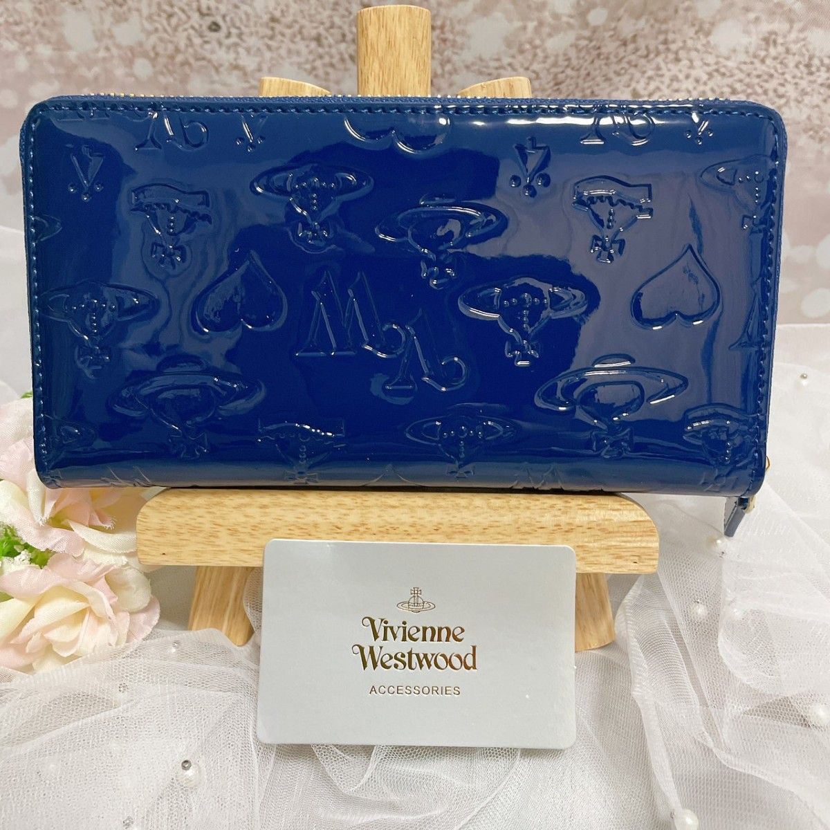 【24時間以内発送】Vivienne Westwood 長財布 ブルー エナメル  ラウンドファスナー 財布