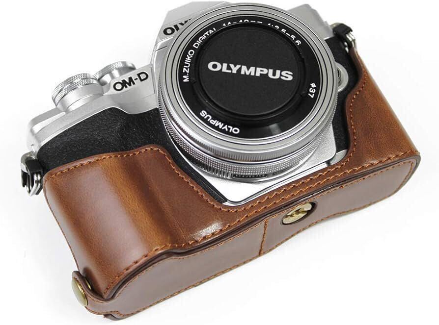 互換性のあるOLYMPUS PEN OM-D EM10 Mark IVカメラバッグカメラケース、Koowlハンドメイド最高級PUレザーカメラハーフケース、OLYMPUS_画像3