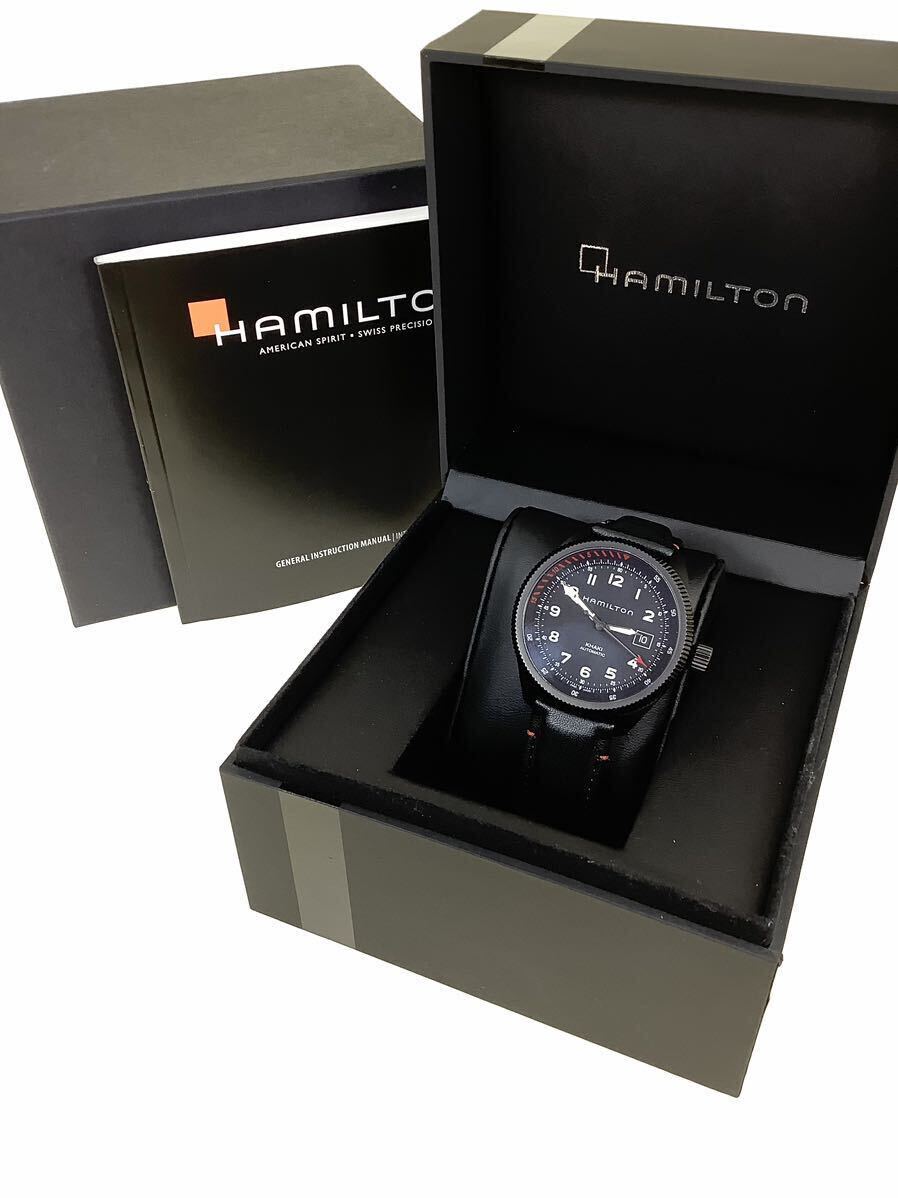 ☆【稼働】HAMILTON ハミルトン 腕時計 カーキ アビエーション 自動巻 AT 42mm H766950 ステンレス 革 レザーブラック文字盤 メンズ 内外箱