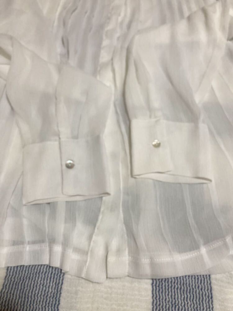 アンティカ シアー プリーツ シャツ ホワイト長袖 ブラウス トップス フリーサイズ patterntorsoの画像5