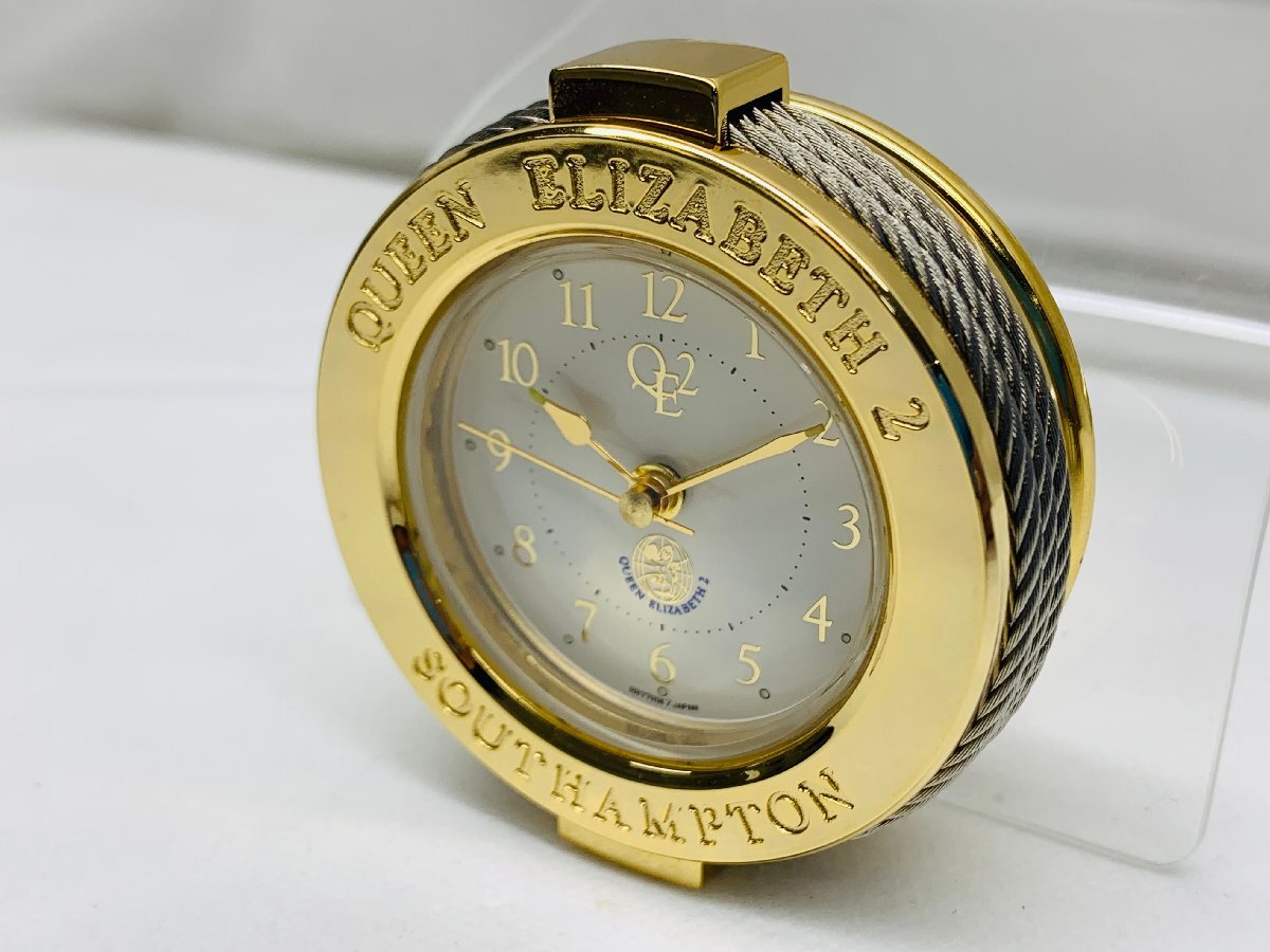 [ работоспособность не проверялась ]QUEEN ELIZABETH 2 QE2-R14 24K позолоченный отделка кварц настольные часы часы белый циферблат с коробкой 