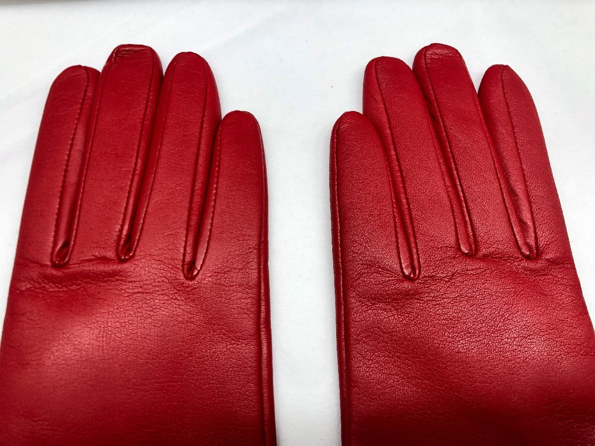 [ unused goods ] Givenchy glove sheep leather lining cashmere 100% leather gloves red lady's leather tag attaching 21.