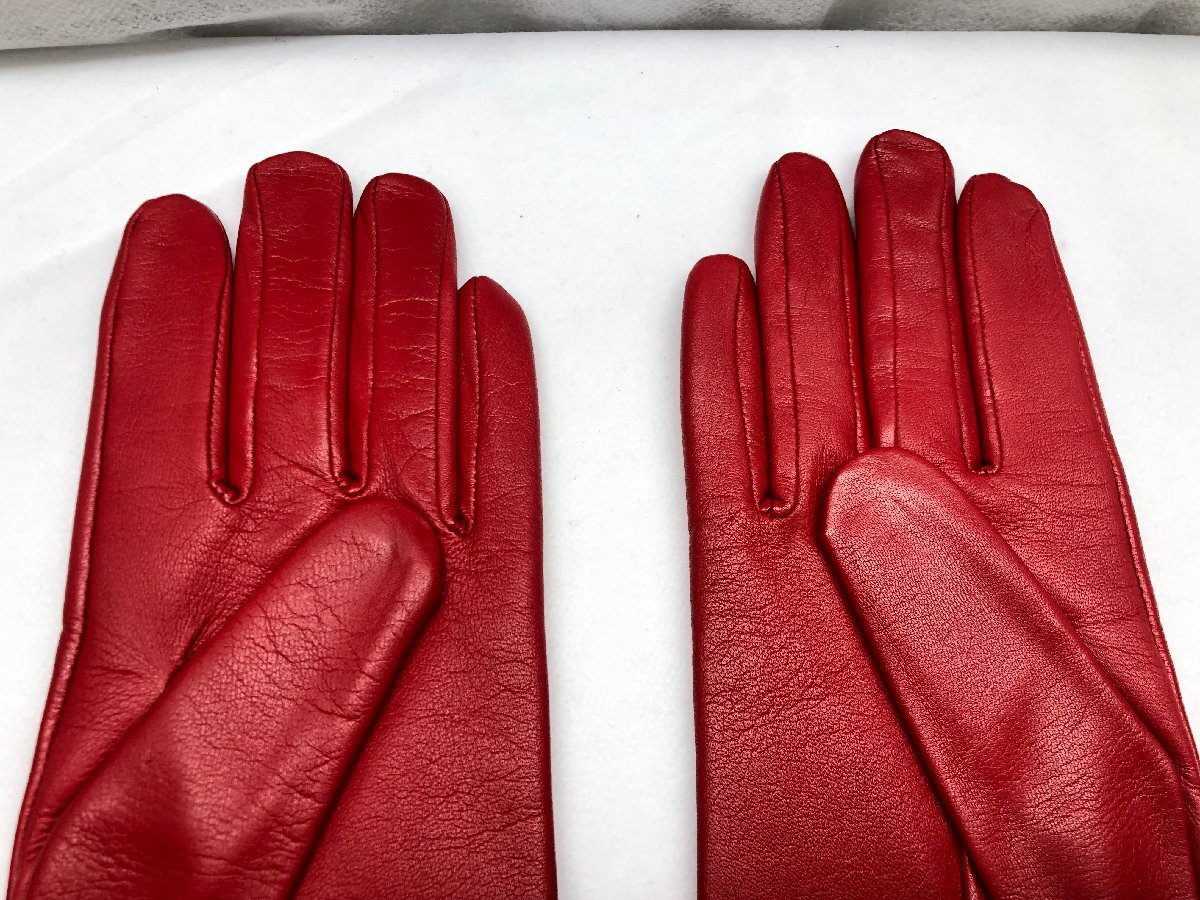 [ unused goods ] Givenchy glove sheep leather lining cashmere 100% leather gloves red lady's leather tag attaching 21.