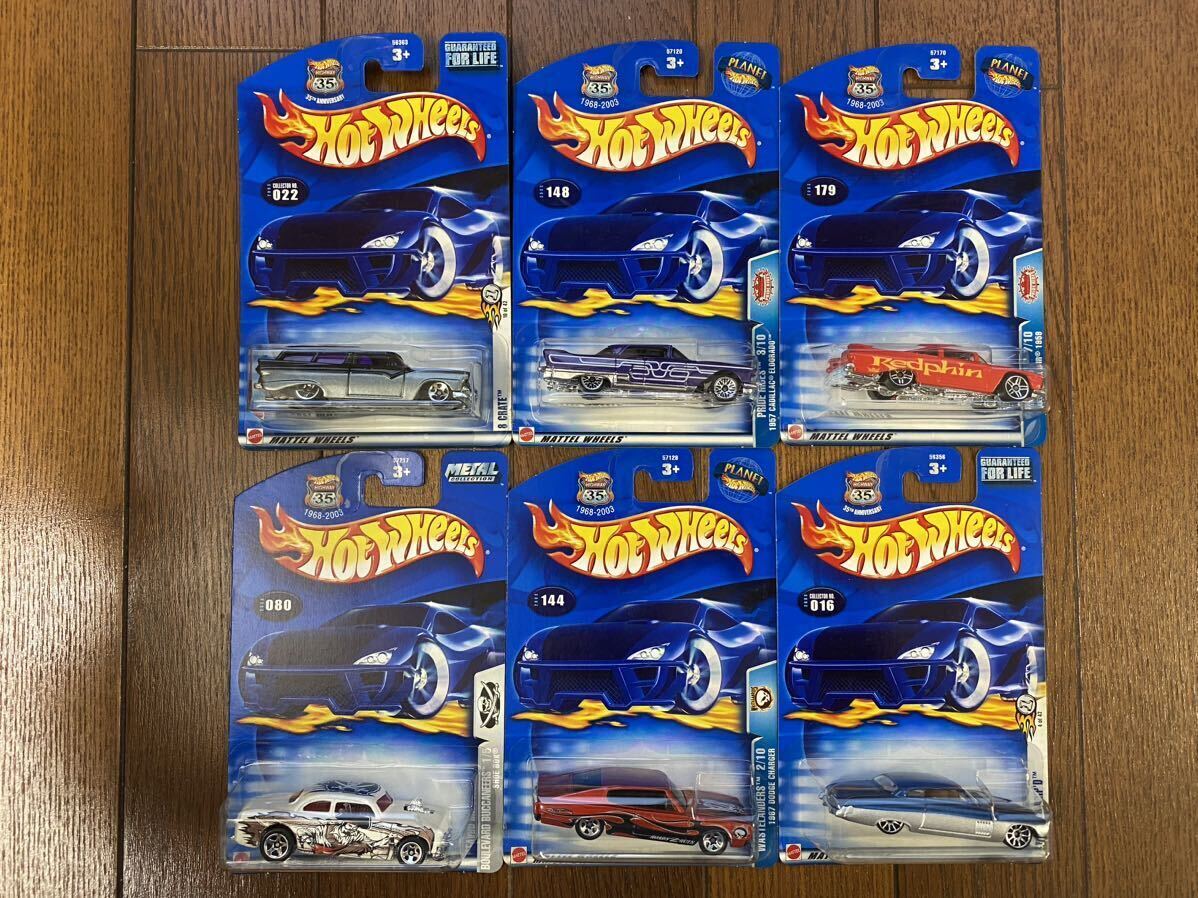 Hot Wheels Basic 8 Crate, ‘57 Cadillac Eldorado, Chevy Belair 1959, Shoe Box, 1967 Dodge Charger, Fish’d & Chip’d 6台セットの画像1