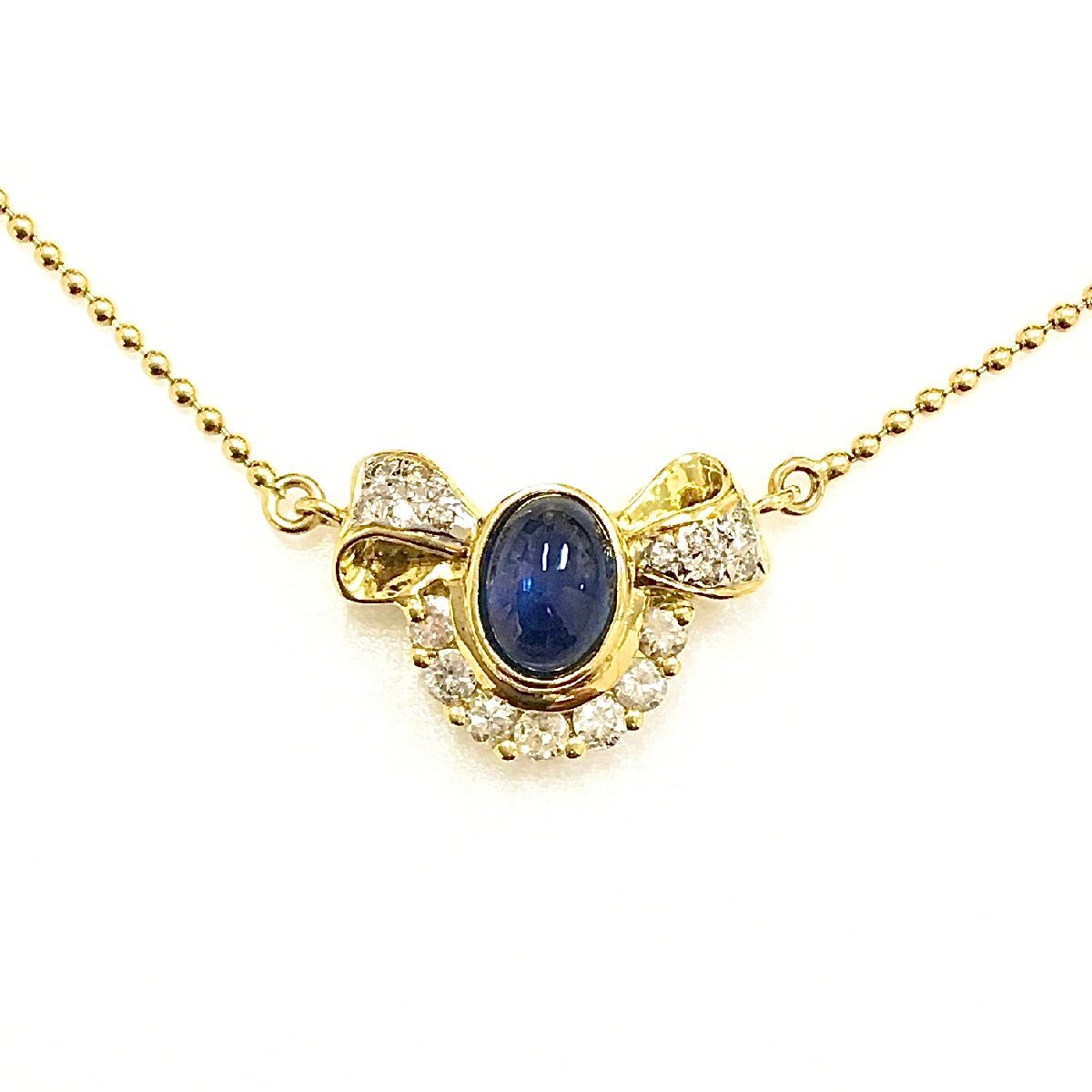 経典 ☆750 K18 ダイヤ0.36ct サファイア1.16ctネックレス 6.1g 41.5㎝ イエローゴールド