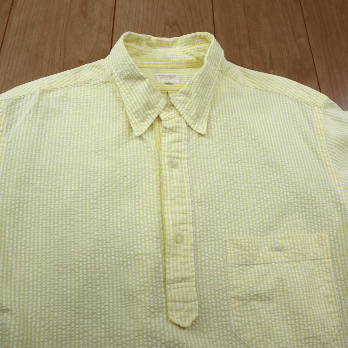 ブルックスブラザーズ シアサッカー ストライプ柄ボタンダウン半袖プルオーバーシャツ/LLサイズの画像4