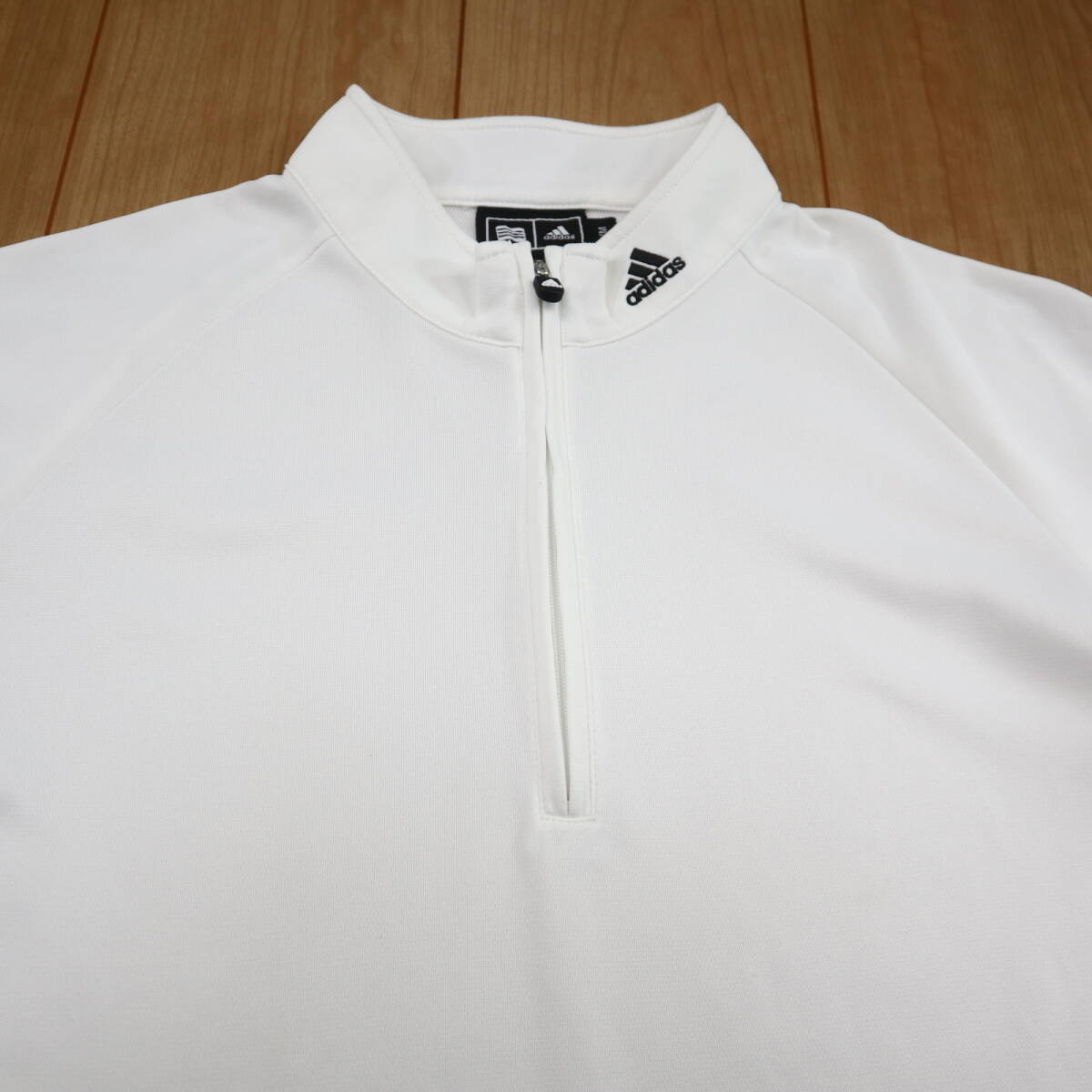 美品★adidas golf アディダス・ゴルフ ハーフジップ半袖ドライモックシャツ/ホワイト/Mサイズの画像4