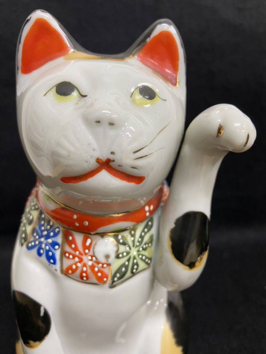 A-0809【招き猫　左手招き　高さ約20cm 置物　縁起物　古美術　現状品】_画像9