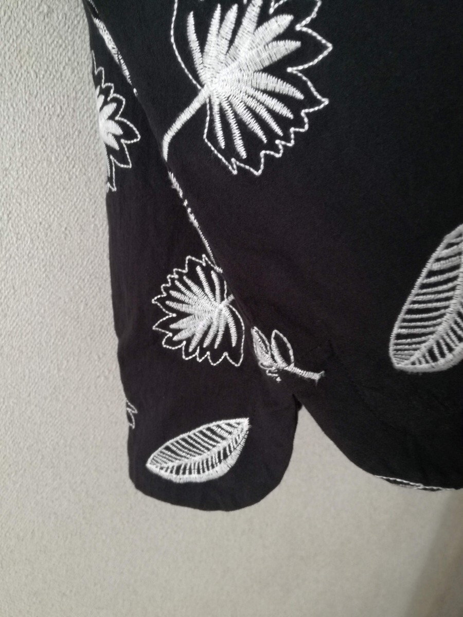  embroidery cotton blouse PART2 BY JUNKO SHIMADA cut and sewn short sleeves tops black black Junko Shimada beautiful goods leaf pattern leaf .. T-shirt 