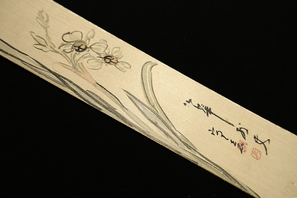 D30176>【真作】白須心華 絹本肉筆画短冊「水仙図」日本画家 D30176>【真作】白須心華 絹本肉筆画短冊「水仙図」日本画家