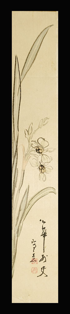 D30176>【真作】白須心華 絹本肉筆画短冊「水仙図」日本画家 D30176>【真作】白須心華 絹本肉筆画短冊「水仙図」日本画家