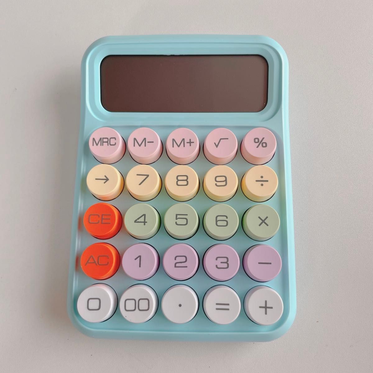 カラフル丸ボタンが可愛い電卓 水色 ブルー 計算機 オフィス用品 家計簿 計算 会計 事務用品 文房具 韓国風 自動オフ機能付き