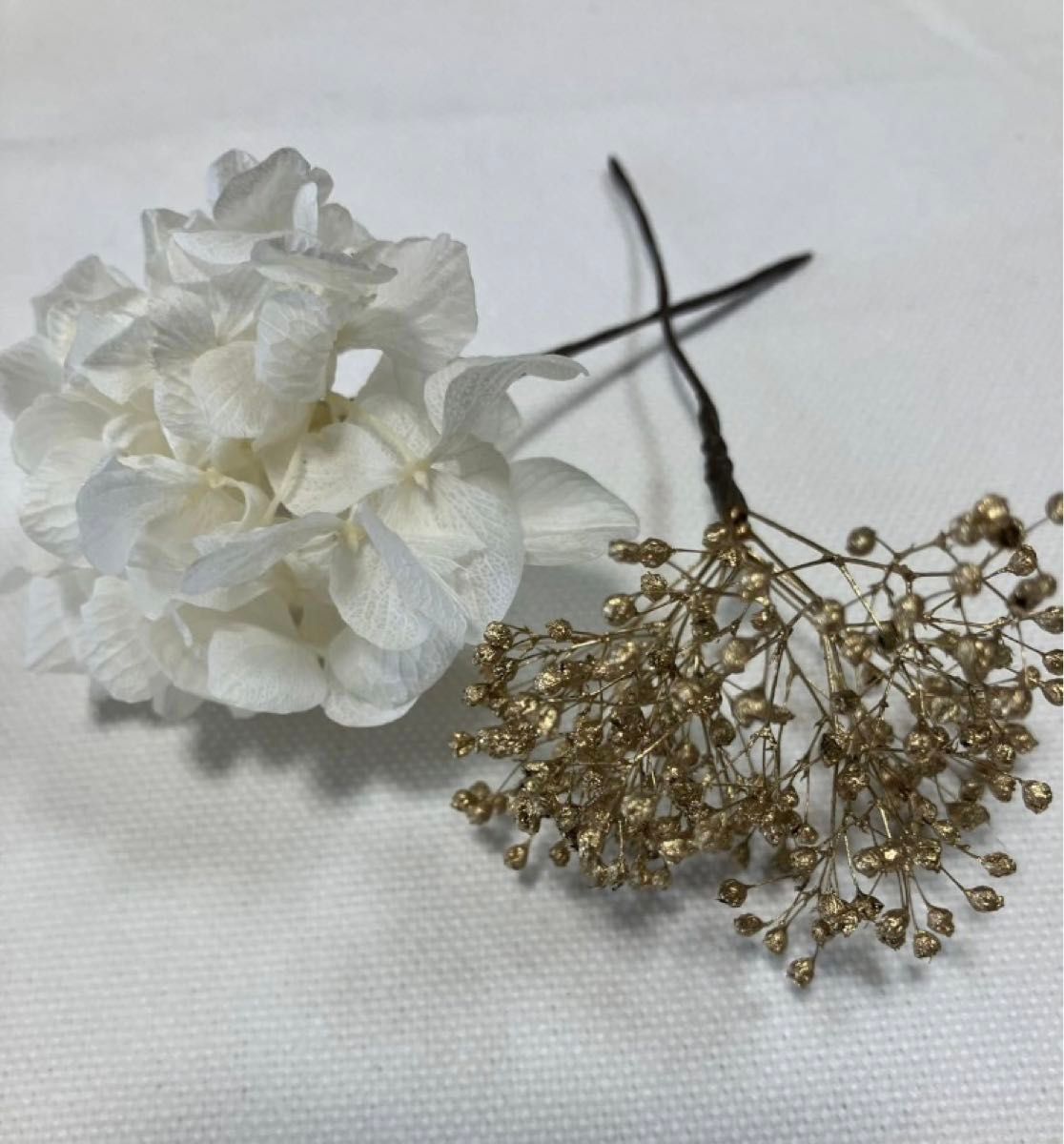 12 髪飾り プリザーブドフラワー ゴールド 金 ヘッドドレス 結婚式 和装 白 ホワイト  成人式 花 ヘアアクセサリー