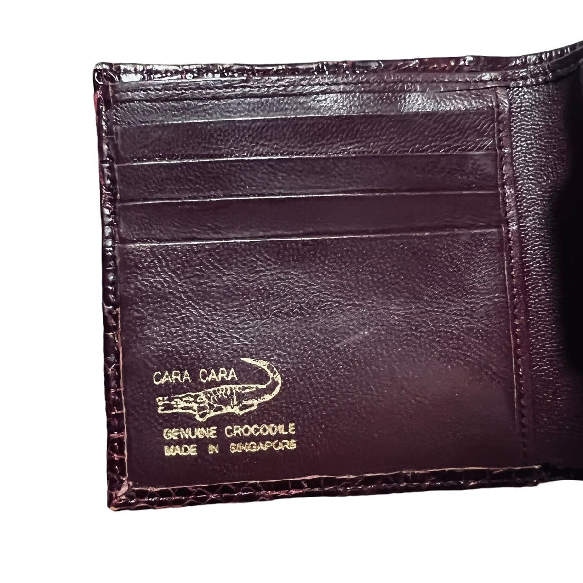 CROCODILE LEATHER 折り財布 ボルドー 本物 CARA CARA クロコダイルレザー