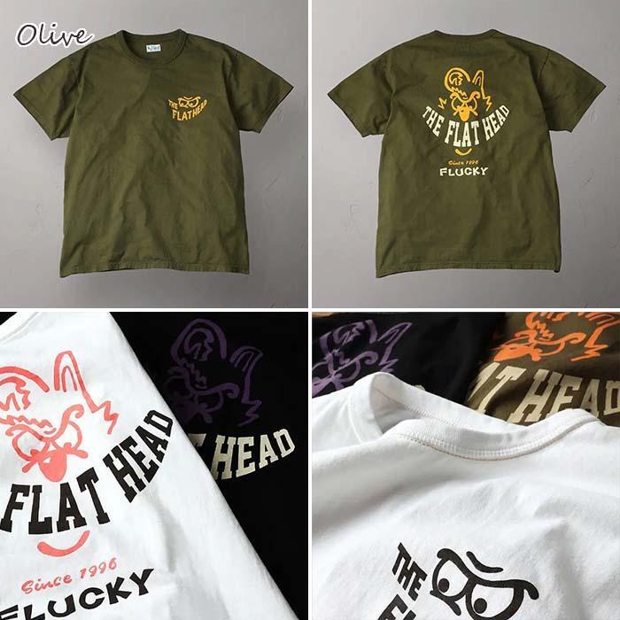 ブラック　XXLサイズ　THE FLAT HEAD ブランドマスコット フラッキープリントTシャツ FN-THC-045 コットン100％ 日本製_画像2