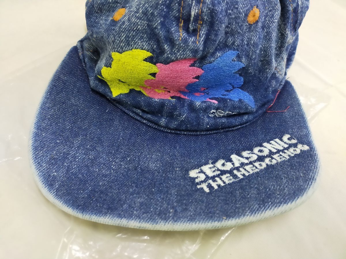 FG779 SEGA SONIC THE HEDGEHOG セガ ソニック・ザ・ヘッジホッグ アポロ キャップ 帽子 ジーンズ生地 1995 景品 非売品 保管品の画像2