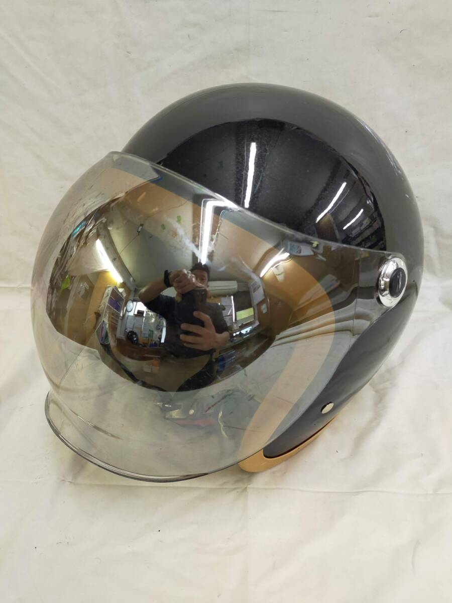 FG825 ヘルメット② 黒 メーカー不明 フルフェイスヘルメット PSCマーク有 28*25*24ｃｍ　内輪：約50cm　女性用 マジックミラー製_画像1