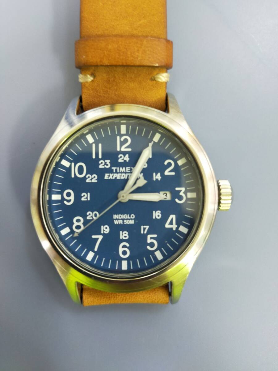 P21 動作可能 TIMEX EXPEDITION 腕時計 INDIGLO WR50M BATTERY CR2016 PHILIPPINES STAINLESS STEEL BACK GENLINE LEATHERの画像1