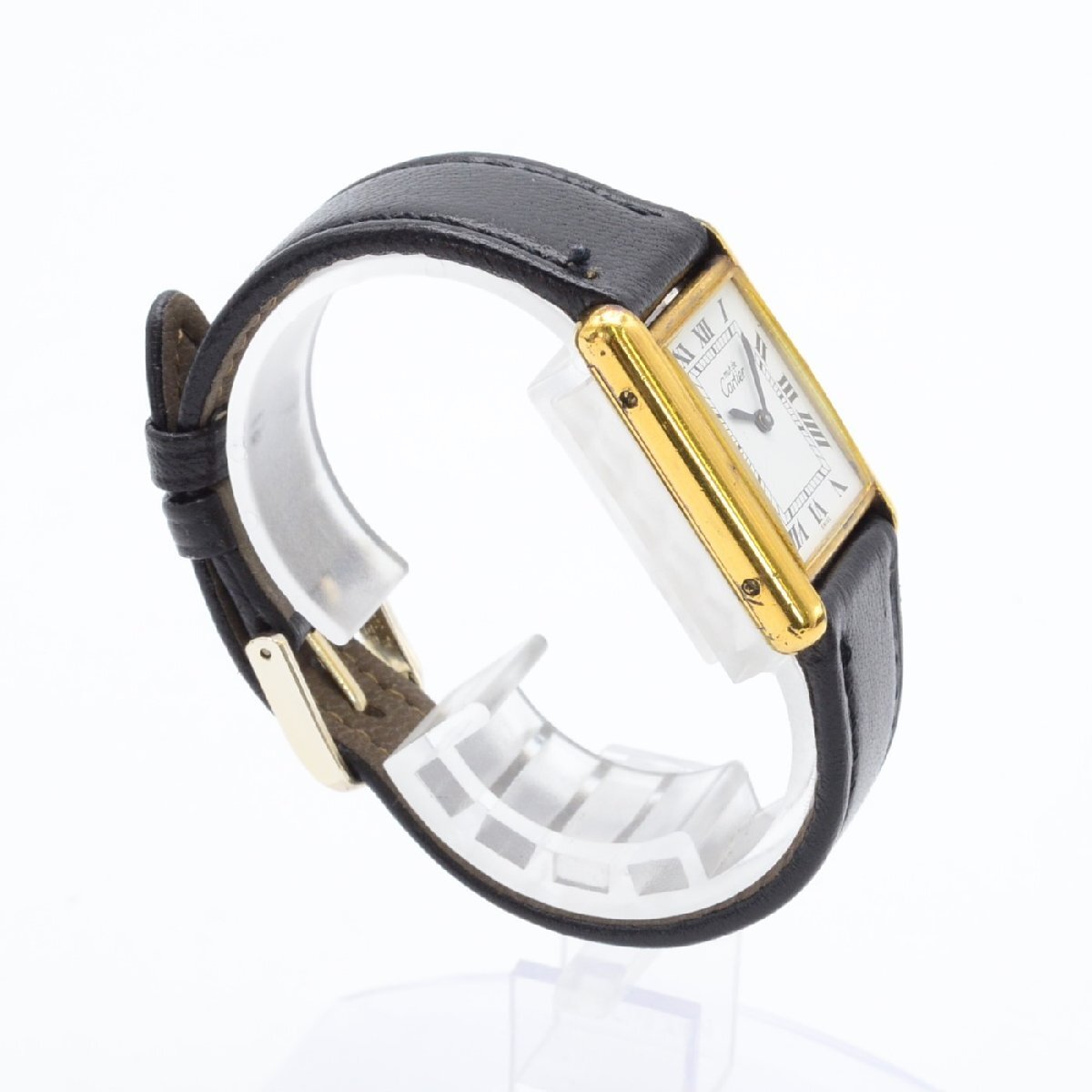 １円～稼働品 CARTIER カルティエ マストタンク 手巻き 白文字盤 925/革 レディース腕時計の画像4