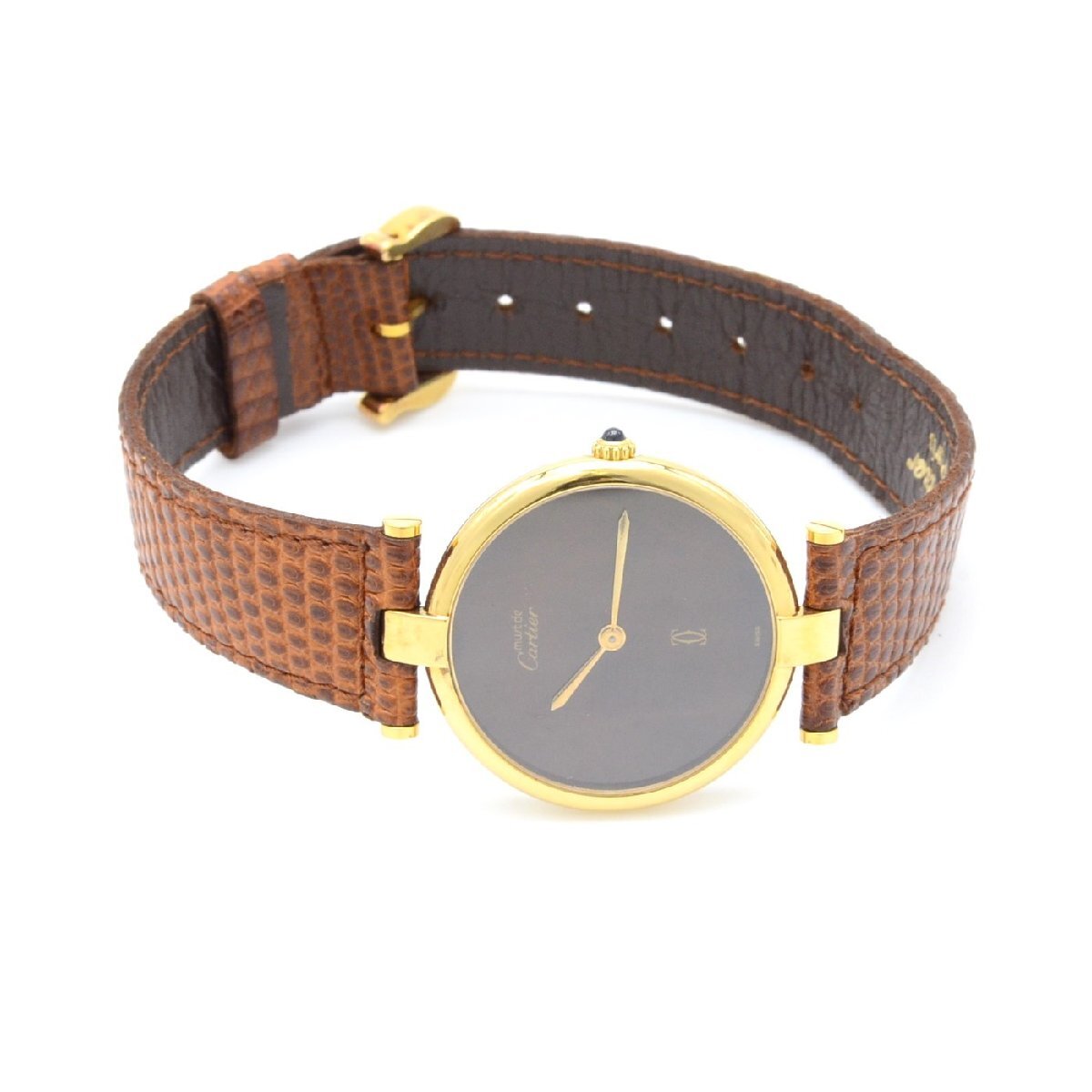 CARTIER Cartier Must Vendome GP/ кожа кварц Brown циферблат женские наручные часы Vintage [ б/у ]