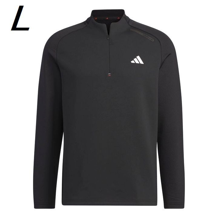 R344 新品 adidas GOLF アディダス ゴルフ ハーフジップ 長袖 モックネック ストレッチ シャツ 3ストライプス L ブラック_画像1