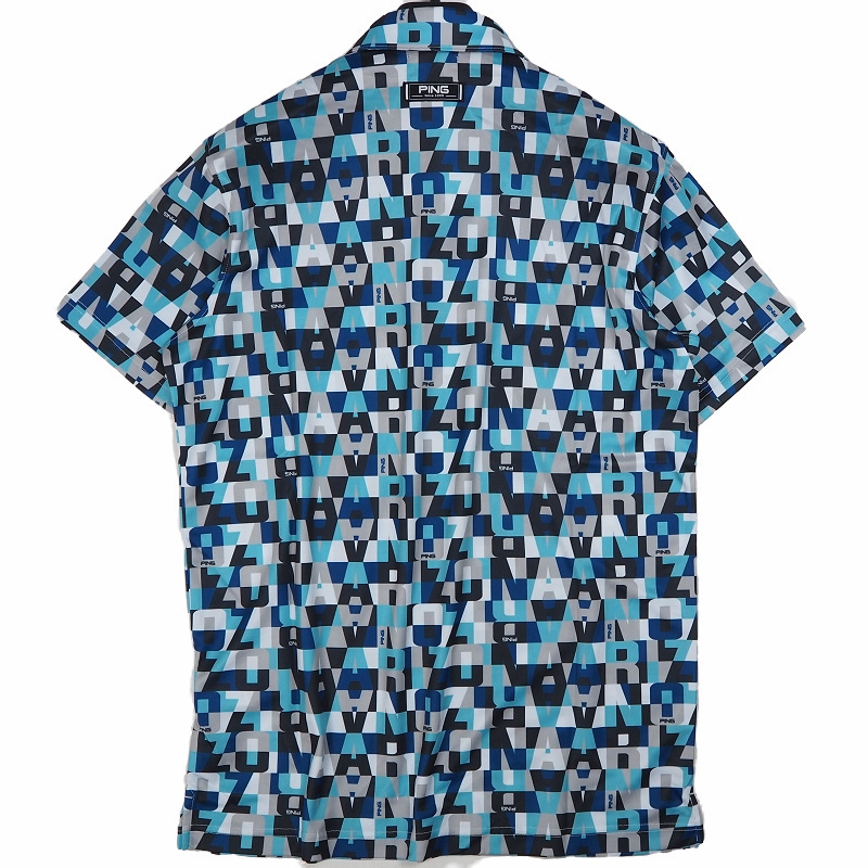 R347 新品 ピン ゴルフ 総柄 クールマックス 鹿の子 ポロシャツ 半袖 PING アリゾナロゴ (サイズ:LL) ブルー系_画像2