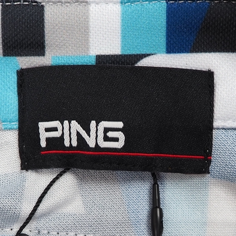 R347 新品 ピン ゴルフ 総柄 クールマックス 鹿の子 ポロシャツ 半袖 PING アリゾナロゴ (サイズ:LL) ブルー系_画像6