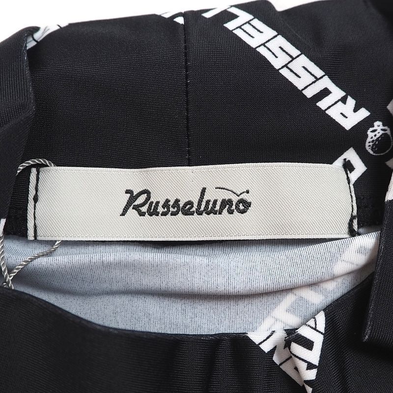 R330 新品 ラッセルノ ゴルフ ストレッチ モックネック シャツ 長袖 Russeluno Golf (サイズ:5) 総柄 ブラック_画像7